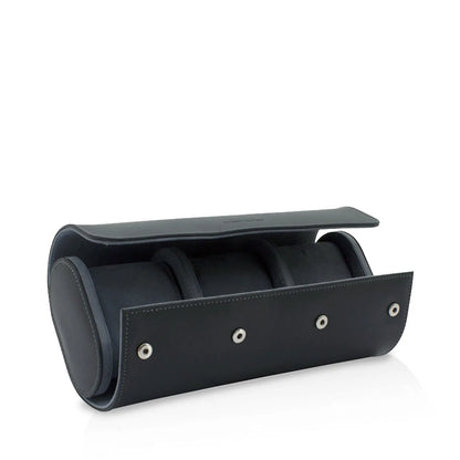 Infinity Leather Watch Roll – 3 Watches – Black-1-Le Remontoir