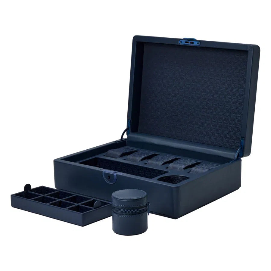 Watch Box for 5 Watches – Earth Blue with Storage-1-Le Remontoir