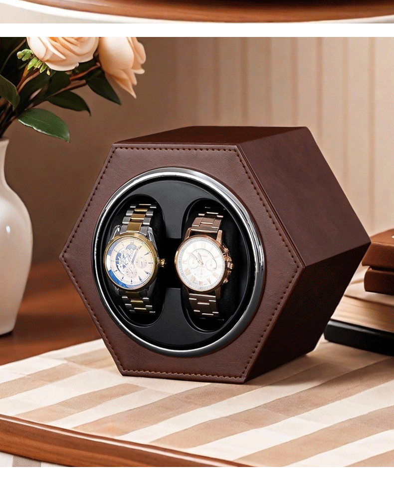 Hexagonal Duo Watch Winder – Coffee-6-Le Remontoir