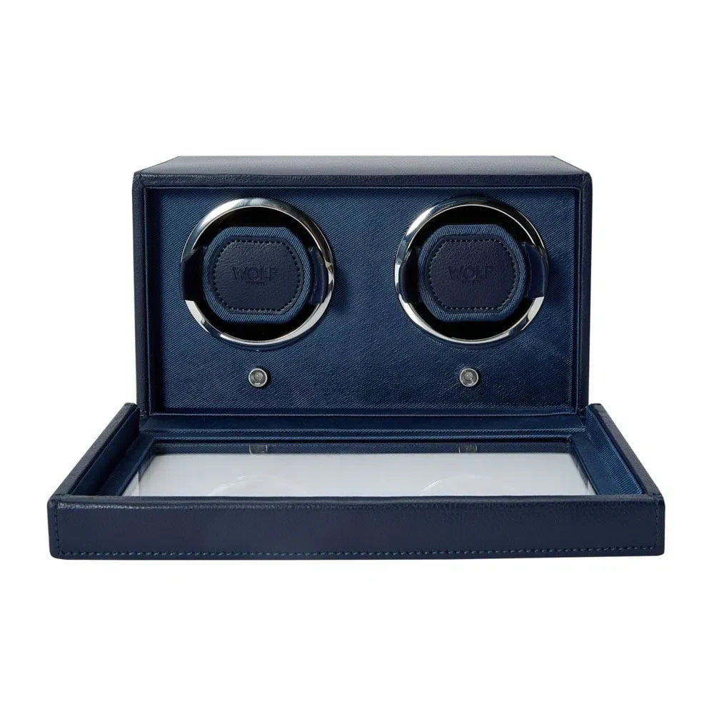 Watch Winder - Cube 2 watches Navy Blue with cover-4-Le Remontoir