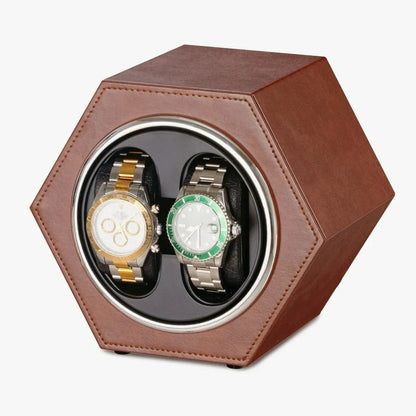 Hexagonal Duo Watch Winder – Coffee-1-Le Remontoir