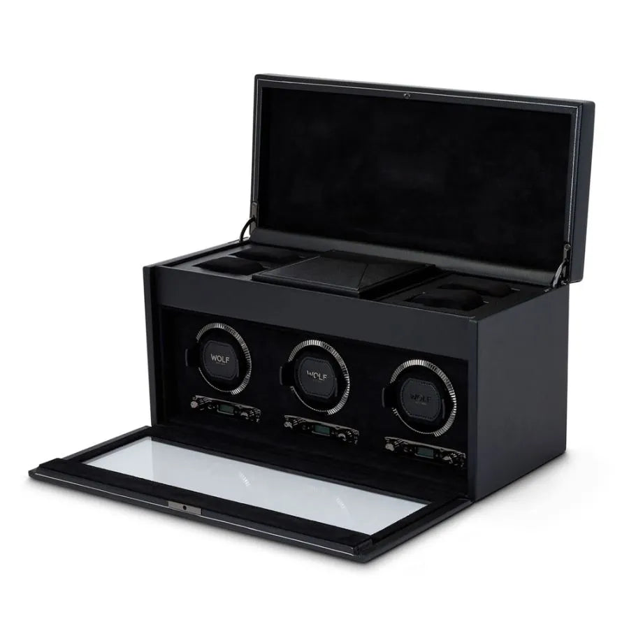 Triple British Racing Watch Winder with Storage – Black-1-Le Remontoir