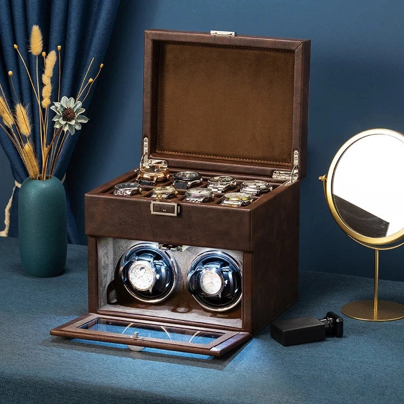 Luxury Brown Watch Winder with storage-1-Le Remontoir