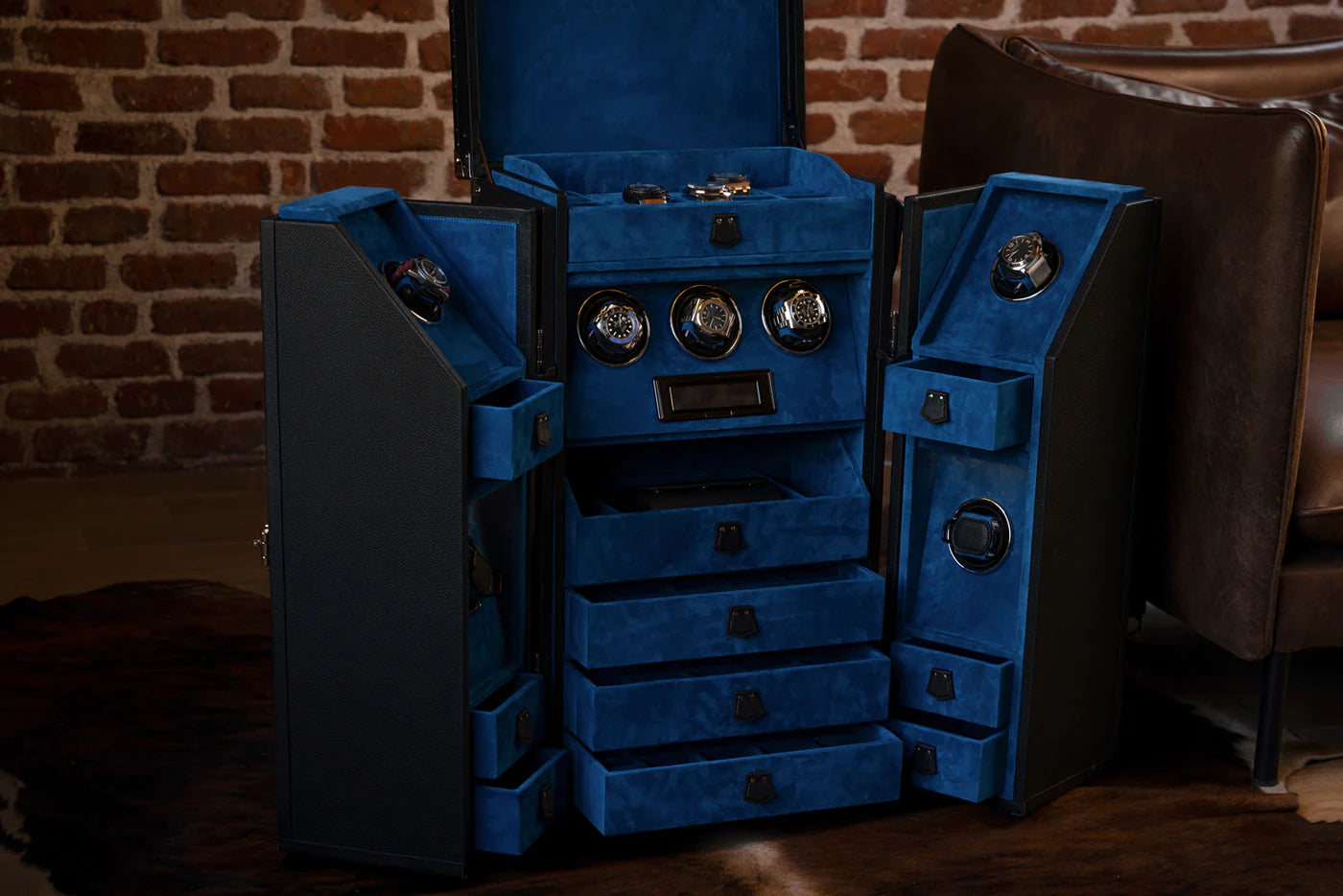 Watch Winder - Trunk Togo Black and Blue-7-Le Remontoir