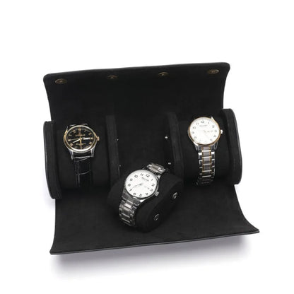 Raven Leather Trio Watch Case-4-Le Remontoir