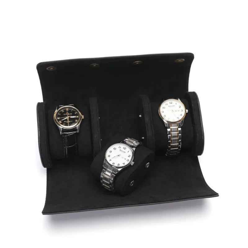 Raven Leather Trio Watch Case-4-Le Remontoir