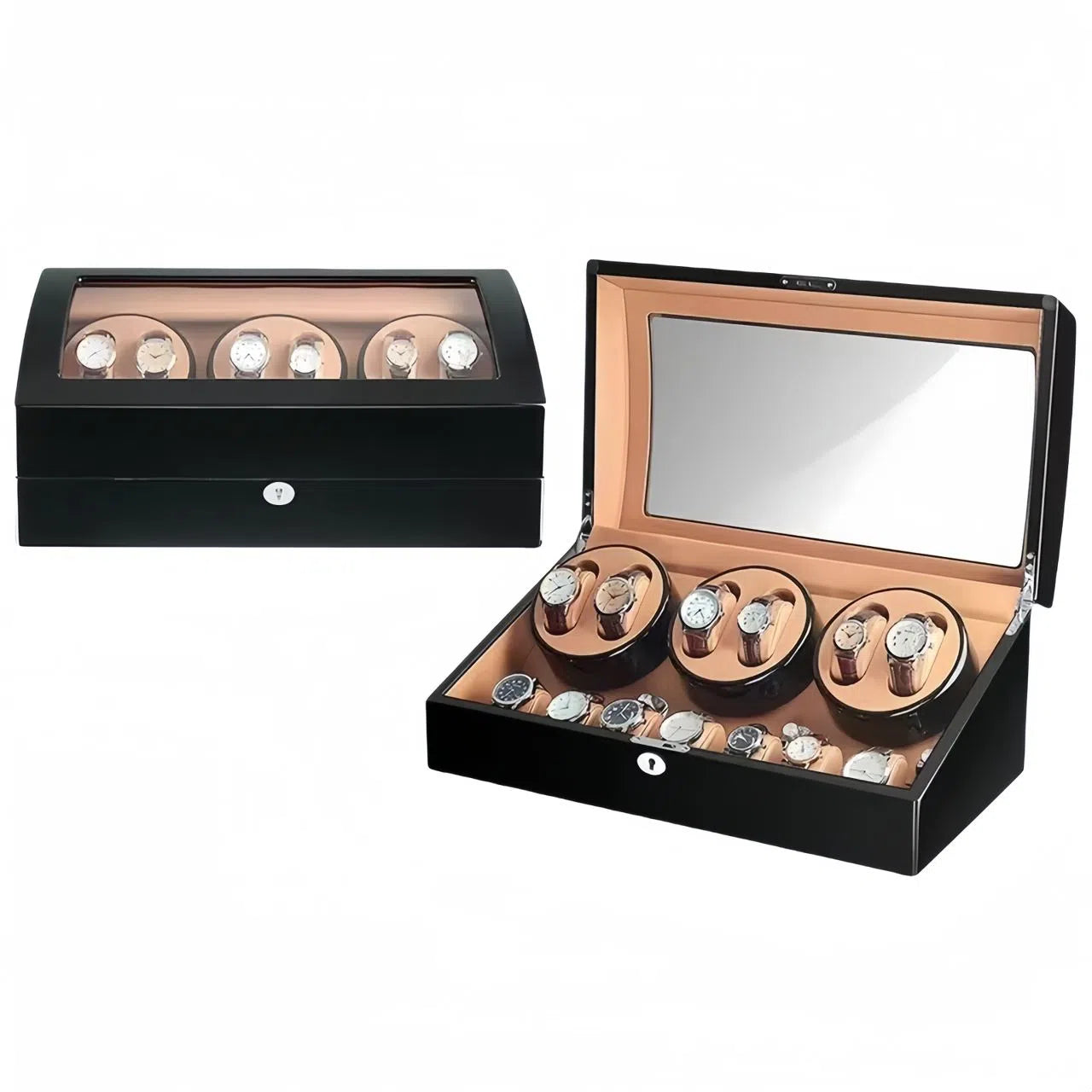6-Watch Winder with 7 Storage Compartments – Black/Brown