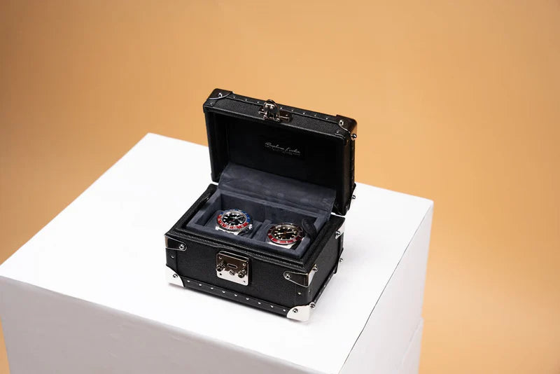 Watch Box – Saffiano Black 2 Slots-1-Le Remontoir
