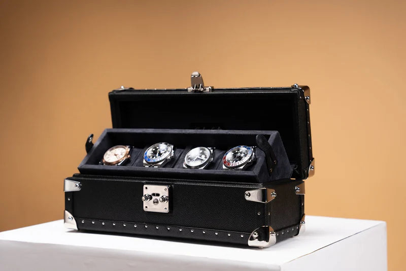 Watch Box – Saffiano Black 4 Slots-2-Le Remontoir