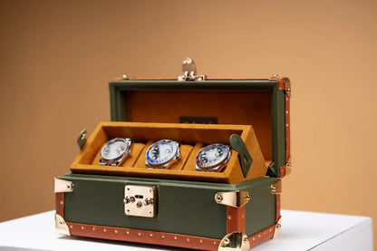 Watch Box – Saffiano Olive Green 3 Slots-3-Le Remontoir