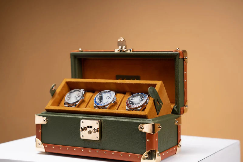 Watch Box – Saffiano Olive Green 3 Slots-3-Le Remontoir