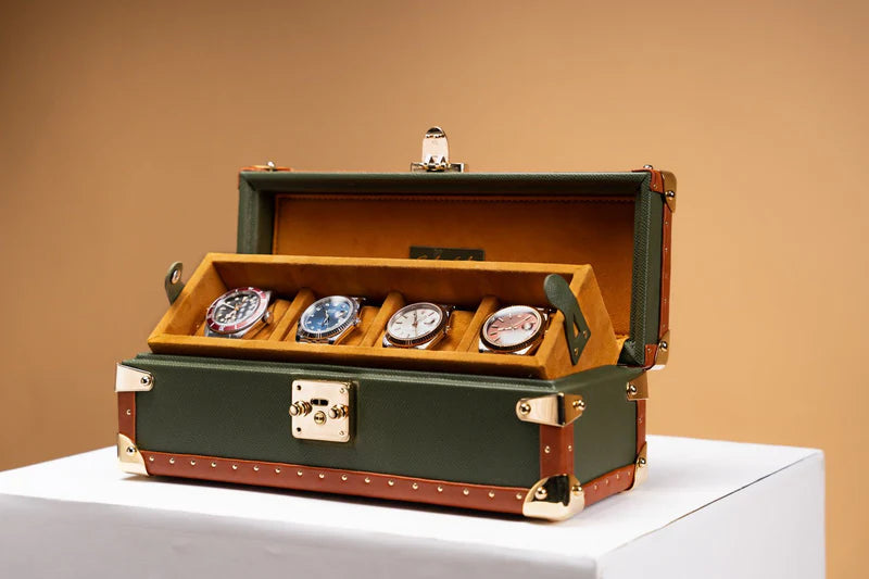 Watch Box – Saffiano Olive Green 4 Slots-2-Le Remontoir