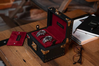 Watch Box – Togo Black 2 Slots-1-Le Remontoir