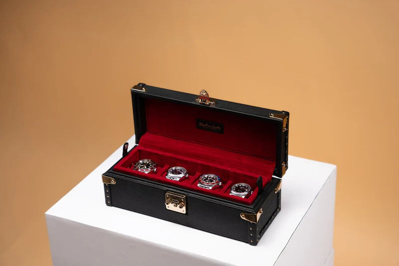 Watch Box – Togo Black 4 Slots-1-Le Remontoir