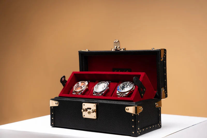 Watch Box – Togo Black 3 Slots-1-Le Remontoir