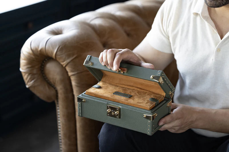 Watch Box – Togo Khaki Green 3 Slots-5-Le Remontoir