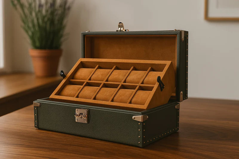 Watch Box – Togo Khaki Green 10 Slots-1-Le Remontoir