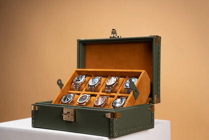 Watch Box – Togo Khaki Green 8 Slots-1-Le Remontoir