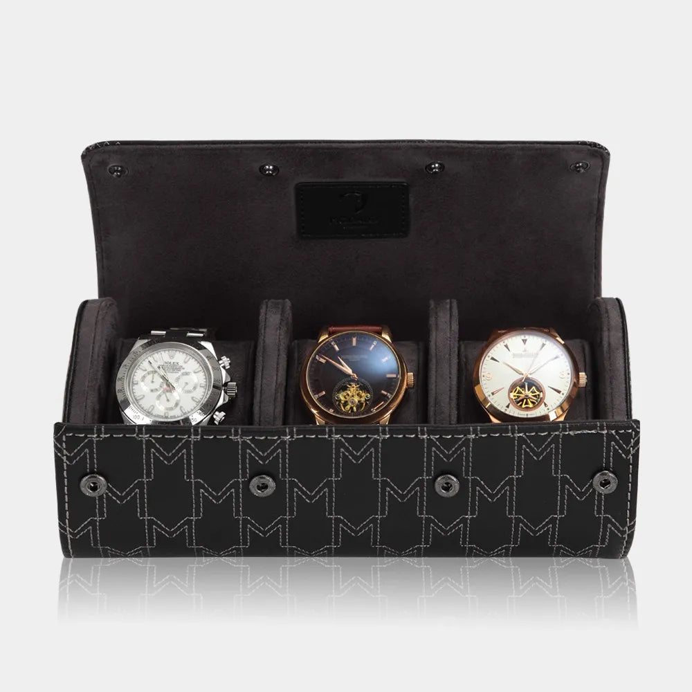 Watch Case - OPTIMUS for 3 Watches - Black/White-2-Le Remontoir