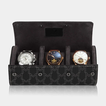 Watch Case - OPTIMUS for 3 Watches - Black/White-2-Le Remontoir