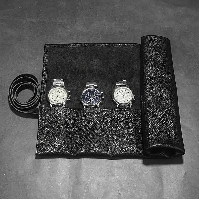 Raven Leather Watch Roll-3-Le Remontoir