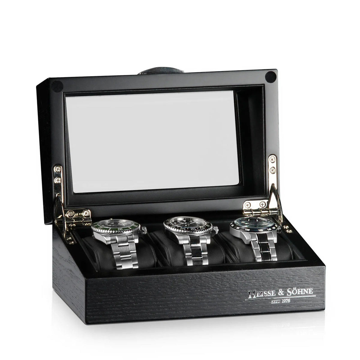 Oxford Window Watch Box for 3 Watches - Dark Oak-2-Le Remontoir