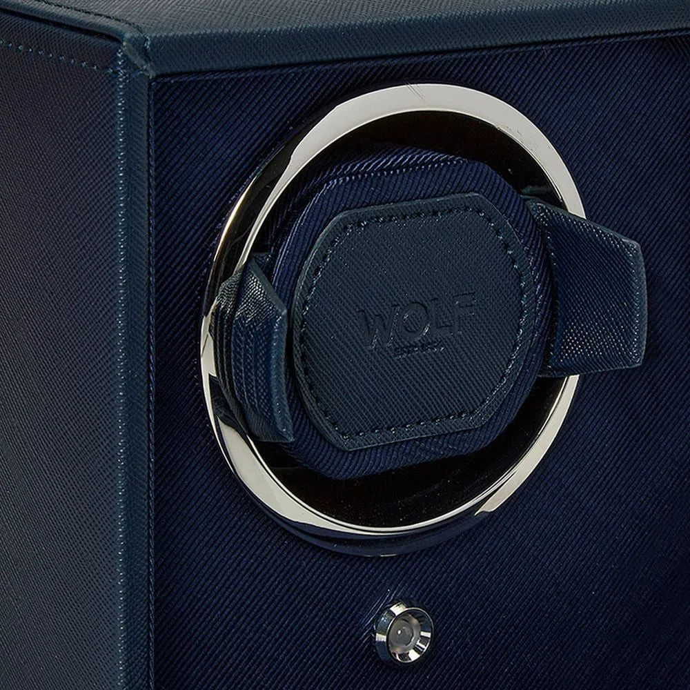 Watch Winder - Cube for 2 Watches, Navy Blue, with Lid-3-Le Remontoir