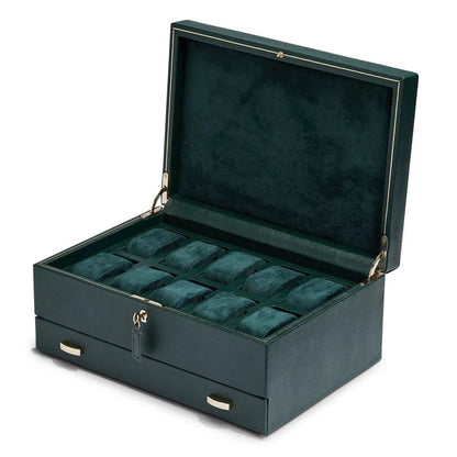 British Racing Green Watch Box for 10 Watches with Storage-1-Le Remontoir