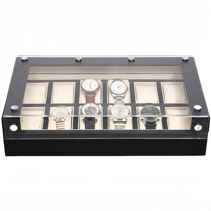 Spacious Checkered Watch Box with Transparent Lid-4-Le Remontoir