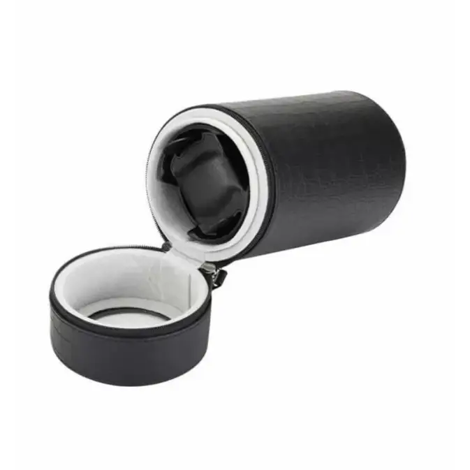Black Rocket travel winder in crocodile-effect faux leather with grey suede interior for an automatic watch.